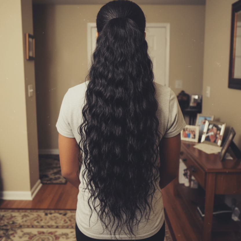 Natural Black Drawstring Ponytail Human Wigs